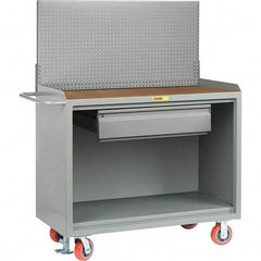 Little Giant - 3,600 Lb Capacity, 2 Shelf, 1 Drawer Mobile Bench Cabinet with Pegboard Panel - 53" Wide x 24" Deep x 43" High, Steel - Industrial Tool & Supply