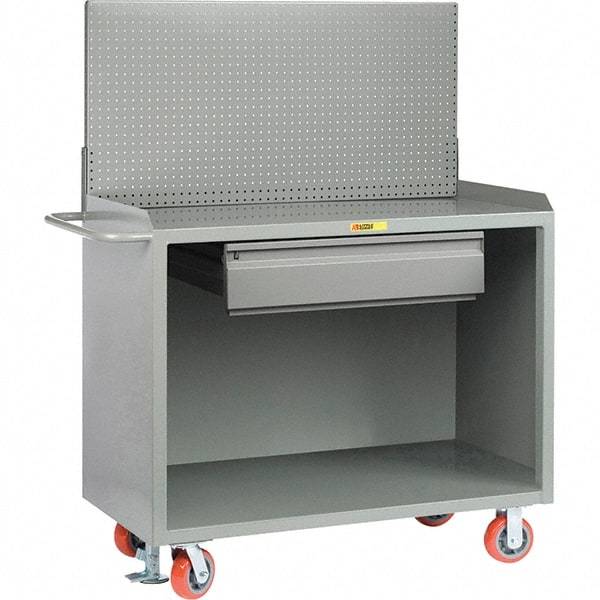 Little Giant - 3,600 Lb Capacity, 2 Shelf, 1 Drawer Mobile Bench Cabinet with Pegboard Panel - 41" Wide x 24" Deep x 43" High, Steel - Industrial Tool & Supply