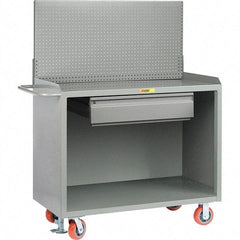 Little Giant - 3,600 Lb Capacity, 2 Shelf, 1 Drawer Mobile Bench Cabinet with Pegboard Panel - 41" Wide x 24" Deep x 43" High, Steel - Industrial Tool & Supply
