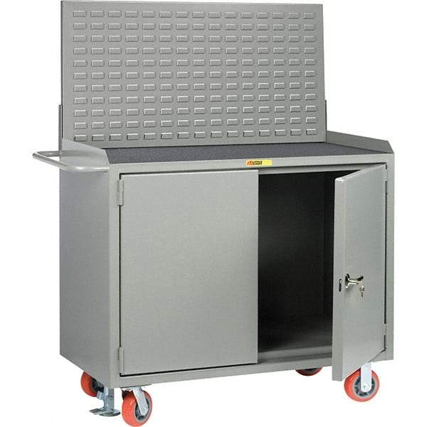 Little Giant - 3,600 Lb Capacity, 2 Shelf, 2 Door Mobile Bench Cabinet with Louvered Panel - 41" Wide x 24" Deep x 43" High, Steel - Industrial Tool & Supply