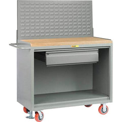 Little Giant - 3,600 Lb Capacity, 2 Shelf, 1 Drawer Mobile Bench Cabinet with Pegboard Panel - 41" Wide x 24" Deep x 43" High, Steel - Industrial Tool & Supply
