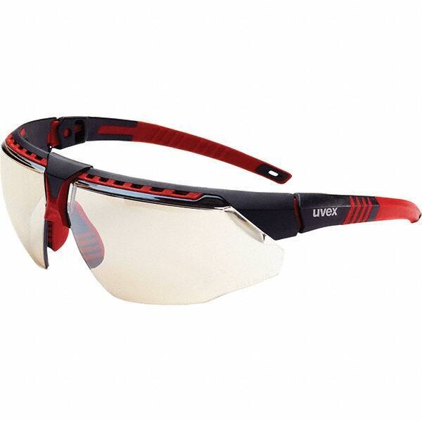 Uvex - SCT-Reflect 50 Lenses, Framed Safety Glasses - Scratch Resistant, Red Frame, Adjustable Temples, Size Universal, Wrap Around - Industrial Tool & Supply
