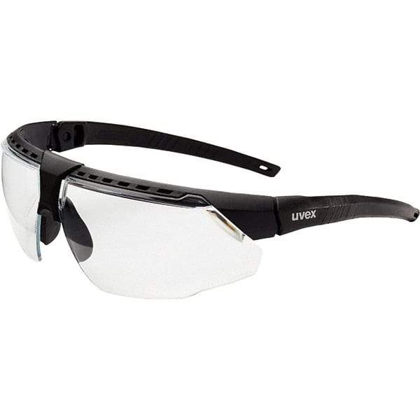 Uvex - Clear Lenses, Framed Safety Glasses - Scratch Resistant, Black Frame, Adjustable Temples, Size Universal, Wrap Around - Industrial Tool & Supply