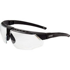 Uvex - Clear Lenses, Framed Safety Glasses - Scratch Resistant, Black Frame, Adjustable Temples, Size Universal, Wrap Around - Industrial Tool & Supply