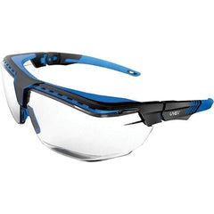 Uvex - Clear Lenses, Framed Safety Glasses - Anti-Reflective, Scratch Resistant, Blue/Black Frame, Adjustable Temples, Size Universal, Over the Glasses - Industrial Tool & Supply