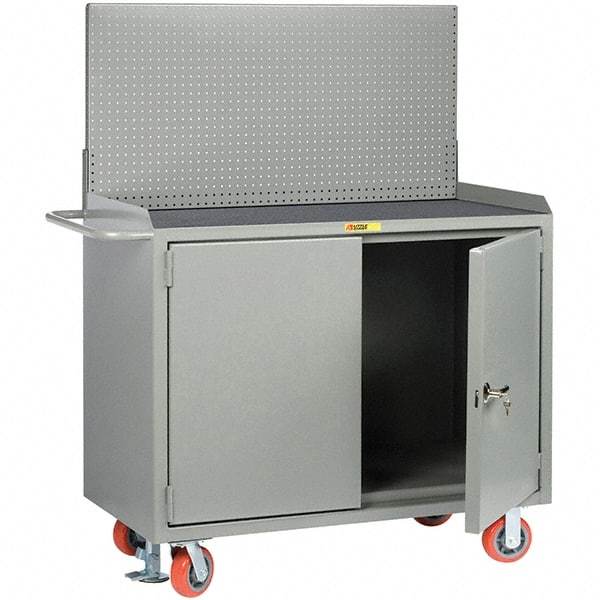 Little Giant - 3,600 Lb Capacity, 2 Shelf, 2 Door Mobile Bench Cabinet with Pegboard Panel - 53" Wide x 24" Deep x 43" High, Steel - Industrial Tool & Supply