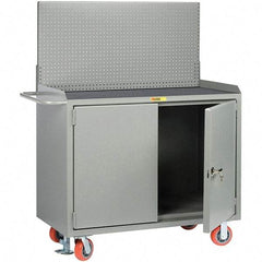 Little Giant - 3,600 Lb Capacity, 2 Shelf, 2 Door Mobile Bench Cabinet with Pegboard Panel - 41" Wide x 24" Deep x 43" High, Steel - Industrial Tool & Supply