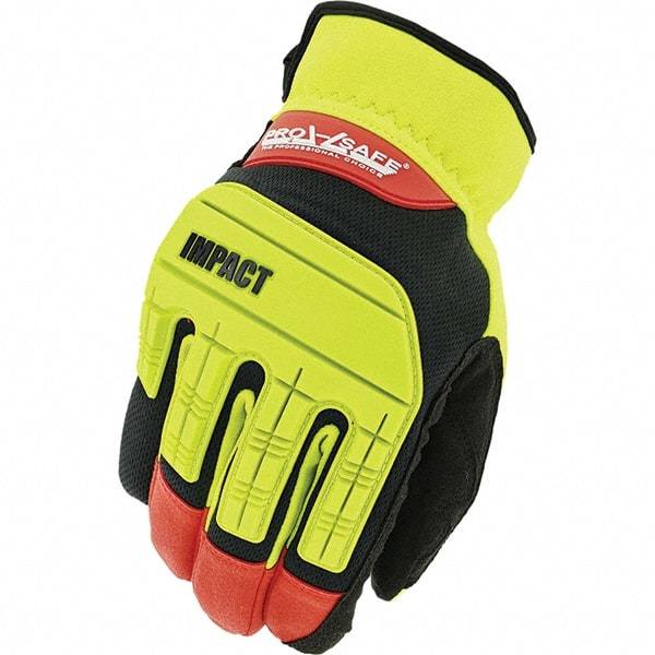 PRO-SAFE - Size S (8), ANSI Cut Lvl A4, Synthetic Leather Cut Resistant Gloves - HPPE Lining, Open Cuff, Hi-Vis Yellow/Red/Black, Paired - Industrial Tool & Supply