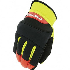 PRO-SAFE - Size S (8), ANSI Cut Lvl A4, Synthetic Leather Cut Resistant Gloves - HPPE Lining, Open Cuff, Hi-Vis Yellow/Red/Black, Paired - Industrial Tool & Supply