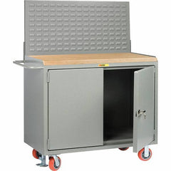 Little Giant - 3,600 Lb Capacity, 2 Shelf, 2 Door Mobile Bench Cabinet with Louvered Panel - 53" Wide x 24" Deep x 43" High, Steel - Industrial Tool & Supply