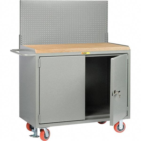 Little Giant - 3,600 Lb Capacity, 2 Shelf, 2 Door Mobile Bench Cabinet with Pegboard Panel - 53" Wide x 24" Deep x 43" High, Steel - Industrial Tool & Supply