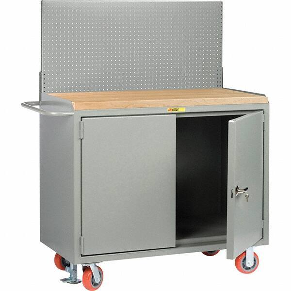 Little Giant - 3,600 Lb Capacity, 2 Shelf, 2 Door Mobile Bench Cabinet with Pegboard Panel - 41" Wide x 24" Deep x 43" High, Steel - Industrial Tool & Supply