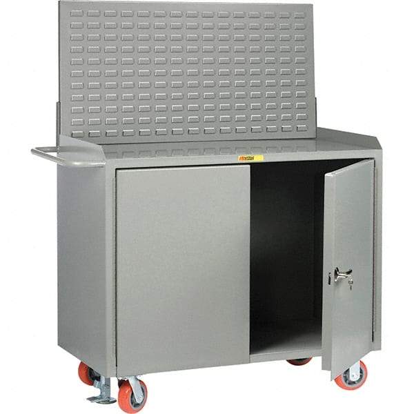 Little Giant - 3,600 Lb Capacity, 2 Shelf, 2 Door Mobile Bench Cabinet with Louvered Panel - 41" Wide x 24" Deep x 43" High, Steel - Industrial Tool & Supply