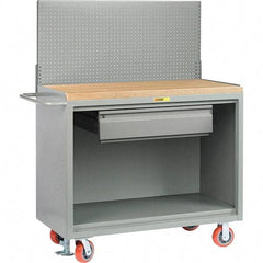 Little Giant - 3,600 Lb Capacity, 2 Shelf, 1 Drawer Mobile Bench Cabinet with Pegboard Panel - 53" Wide x 24" Deep x 43" High, Steel - Industrial Tool & Supply