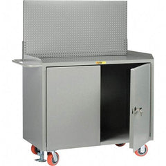 Little Giant - 3,600 Lb Capacity, 2 Shelf, 2 Door Mobile Bench Cabinet with Pegboard Panel - 41" Wide x 24" Deep x 43" High, Steel - Industrial Tool & Supply