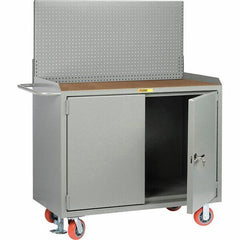 Little Giant - 3,600 Lb Capacity, 2 Shelf, 2 Door Mobile Bench Cabinet with Pegboard Panel - 41" Wide x 24" Deep x 43" High, Steel - Industrial Tool & Supply