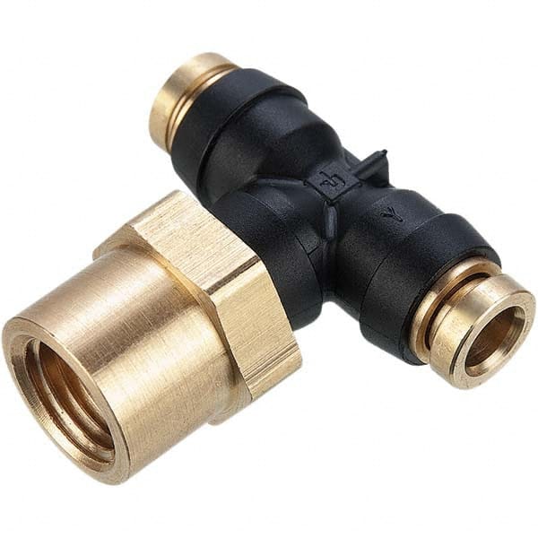 Parker - Plastic Push-To-Connect Tube Fittings Type: Female Branch Tee Swivel Tube Outside Diameter (Inch): 1/4 x 1/4 - Industrial Tool & Supply