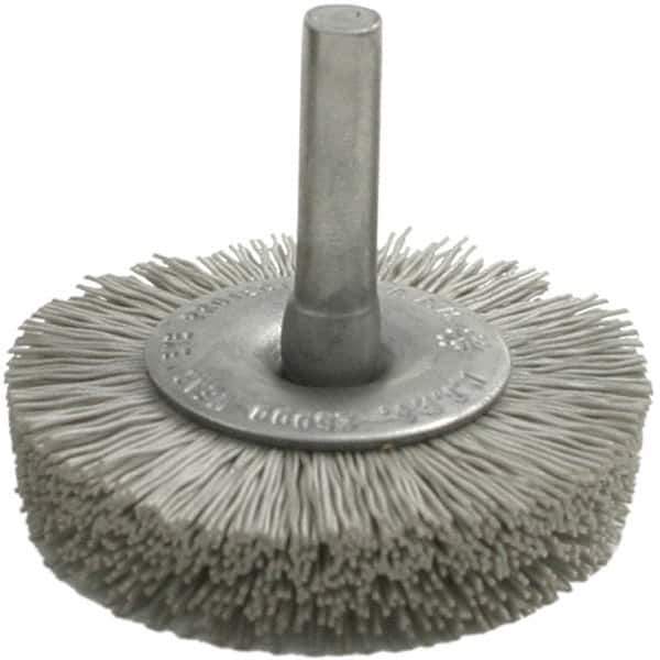 Brush Research Mfg. - 80 Grit, 2" Brush Diam, Crimped, Flared End Brush - Coarse Grade, 1/4" Diam Steel Shank, 2,500 Max RPM - Industrial Tool & Supply