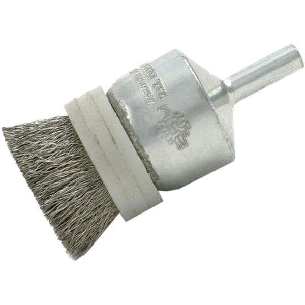 Brush Research Mfg. - 3/4" Brush Diam, Crimped, End Brush - 1/4" Diam Steel Shank, 20,000 Max RPM - Industrial Tool & Supply