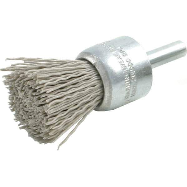 Brush Research Mfg. - 320 Grit, 3/4" Brush Diam, Crimped, End Brush - Medium Grade, 1/4" Diam Steel Shank, 20,000 Max RPM - Industrial Tool & Supply