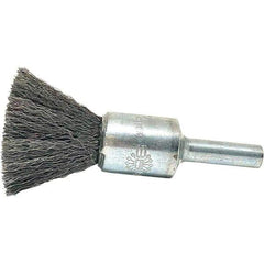 Brush Research Mfg. - 1/2" Brush Diam, Crimped, End Brush - 1/4" Diam Steel Shank, 20,000 Max RPM - Industrial Tool & Supply