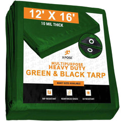 Tarp/Dust Cover: Black & Green, Rectangle, Polyethylene, 16' Long x 12' Wide, 10 mil Polyethylene, Rectangle