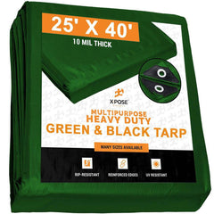 Tarp/Dust Cover: Black & Green, Rectangle, Polyethylene, 40' Long x 25' Wide, 10 mil Polyethylene, Rectangle