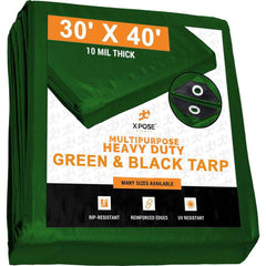 Tarp/Dust Cover: Black & Green, Rectangle, Polyethylene, 40' Long x 30' Wide, 10 mil Polyethylene, Rectangle