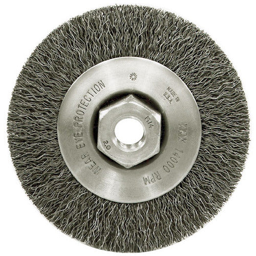 4″ Narrow Face Crimped Wire Wheel, .014″ Steel Fill, 3/8″-24 UNF Nut - Industrial Tool & Supply