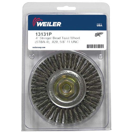 Mini Roughneck 4″ Stringer Bead Wheel, .020″ Steel Wire Fill, 5/8″-11 UNC Nut, Retail Pack - Industrial Tool & Supply