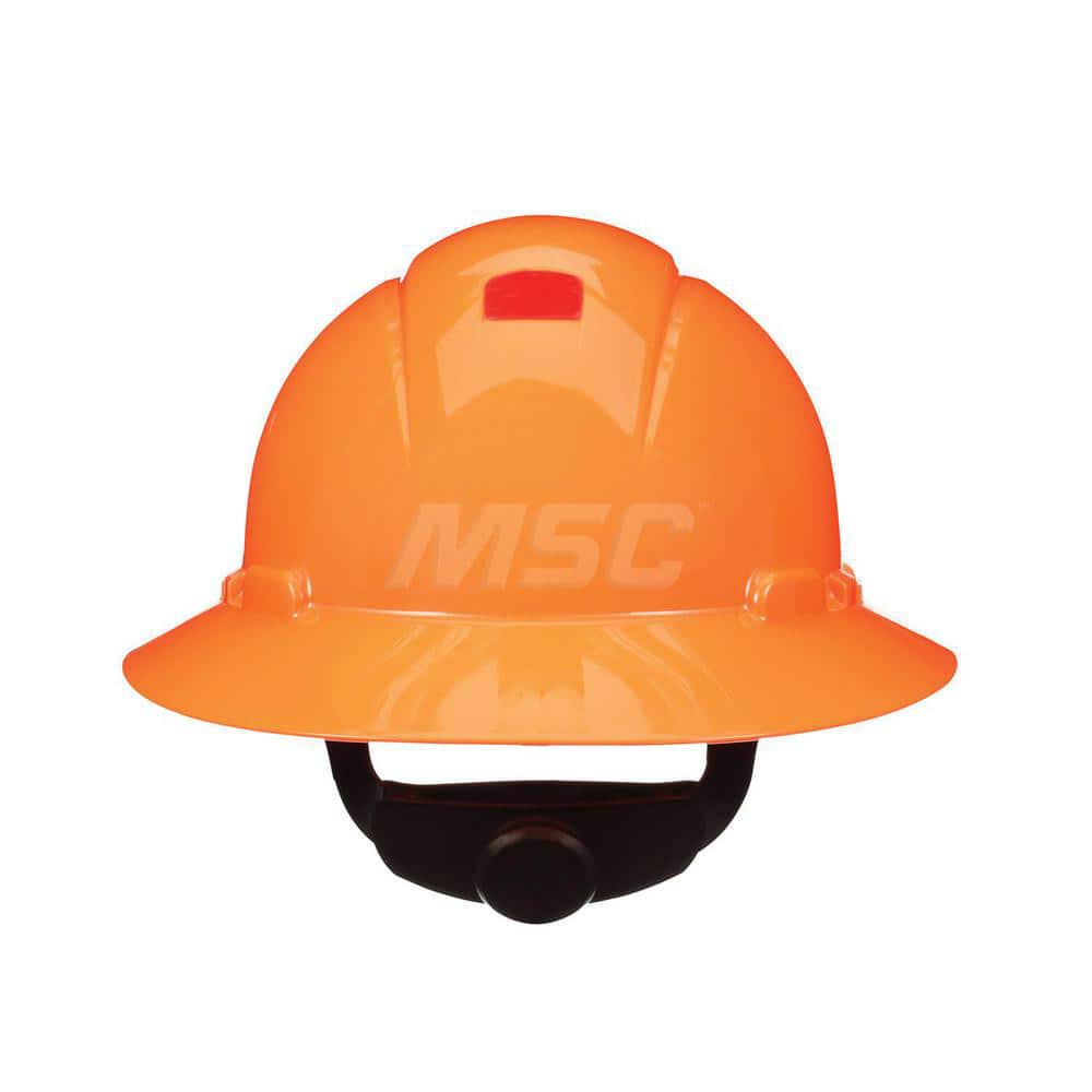 Hard Hat: Construction, Electrical Protection, Heat Protection, High Visibility & Impact Resistant, Full Brim, Type 1, Class G & E, 4-Point Suspension Orange, HDPE