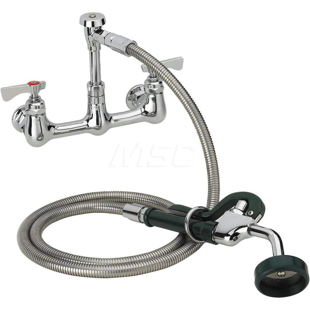 Industrial & Laundry Faucets; Type: Wall Mount Faucet; Style: Wall Mount; Design: Wall Mount; Handle Type: Lever; Spout Type: Standard; Mounting Centers: 8; Finish/Coating: Chrome Plated Brass; Type: Wall Mount Faucet; Minimum Order Quantity: Solid Chrome