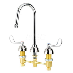 Industrial & Laundry Faucets; Type: Base Mount Faucet; Style: Base Mounted; Design: Base Mounted; Handle Type: Wrist Blade; Spout Type: Gooseneck; Mounting Centers: 8; Spout Size: 5-3/4; Finish/Coating: Chrome Plated Brass; Type: Base Mount Faucet; Minimu