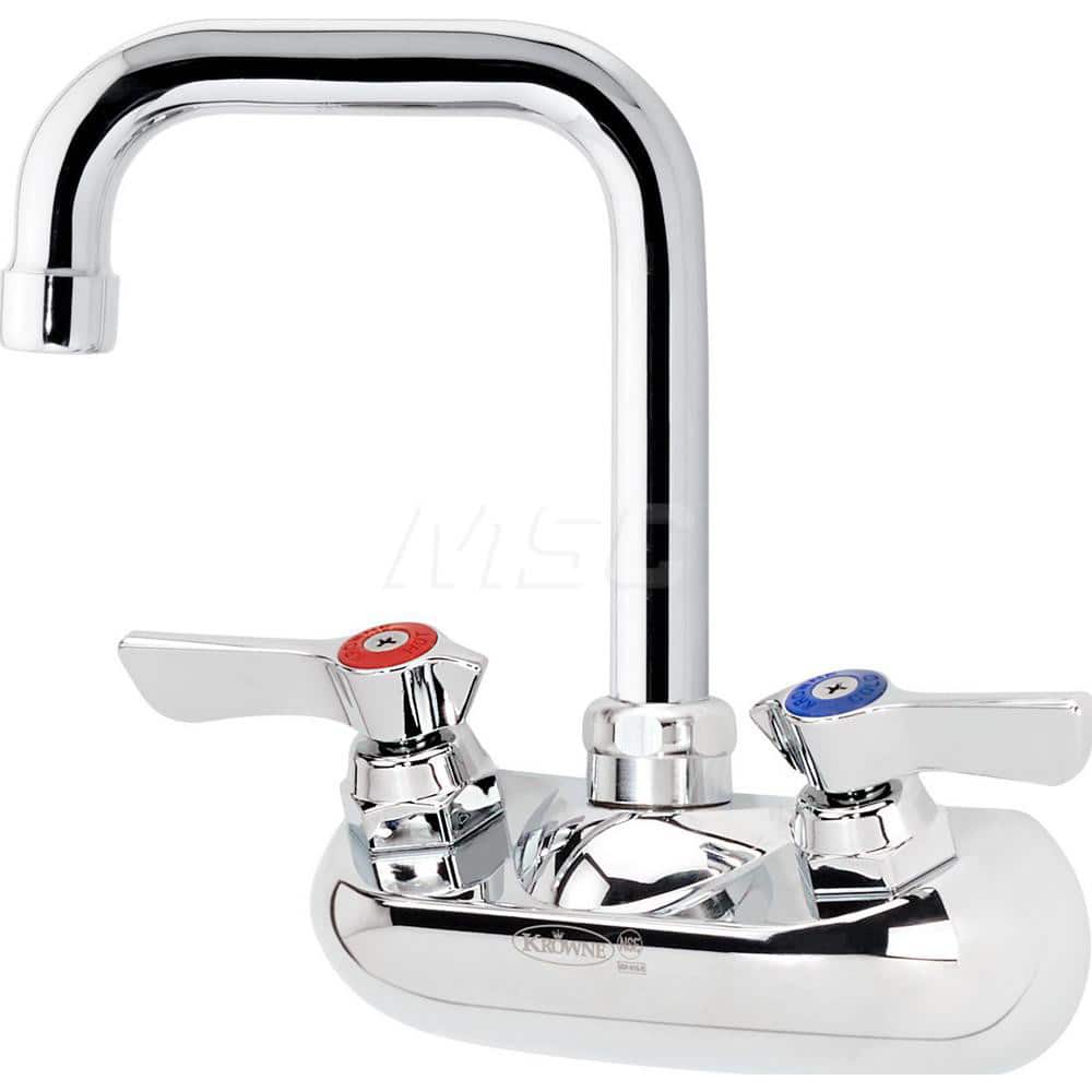 Industrial & Laundry Faucets; Type: Center Double Bend Spout Faucet; Style: Wall Mount; Design: Wall Mount; Handle Type: Lever; Spout Type: Double Bend; Mounting Centers: 4; Spout Size: 4-1/2; Finish/Coating: Chrome Plated; Type: Center Double Bend Spout