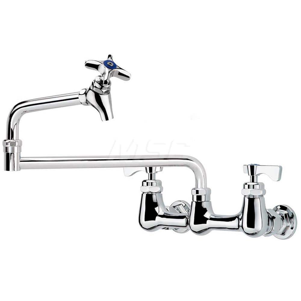Industrial & Laundry Faucets; Type: Pot Filler Faucet; Style: Wall Mount; Design: Pot and Kettle Filling Faucet; Handle Type: Lever; Spout Type: Swing Spout/Nozzle; Mounting Centers: 8; Spout Size: 18; Finish/Coating: Chrome Plated Brass; Type: Pot Filler