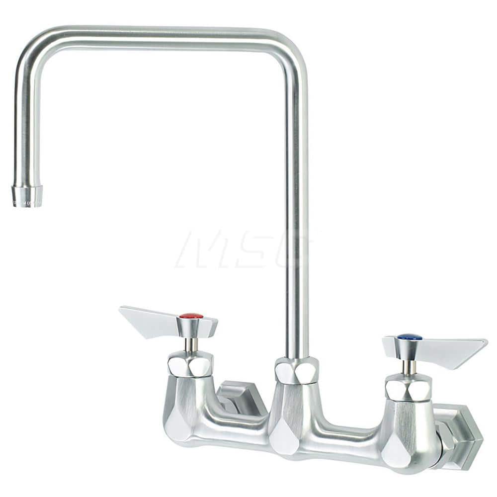 Industrial & Laundry Faucets; Type: Wall Mount Faucet; Style: Wall Mount; Design: Wall Mount; Handle Type: Lever; Spout Type: Double Bend; Mounting Centers: 8; Spout Size: 8-1/2; Finish/Coating: Chrome Plated Satin; Type: Wall Mount Faucet