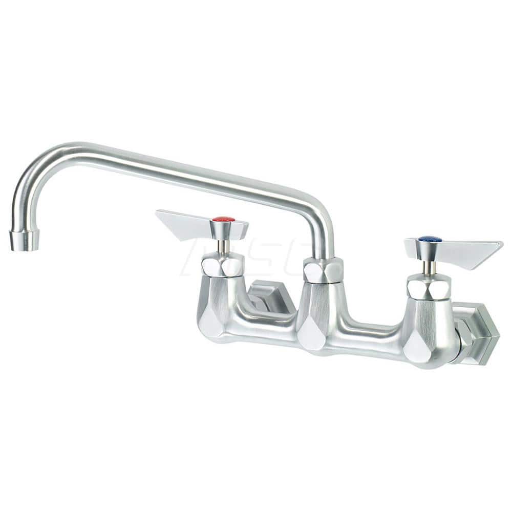 Industrial & Laundry Faucets; Type: Wall Mount Faucet; Style: Wall Mount; Design: Wall Mount; Handle Type: Lever; Spout Type: Swing Spout/Nozzle; Mounting Centers: 8; Spout Size: 10; Finish/Coating: Chrome Plated Satin; Type: Wall Mount Faucet