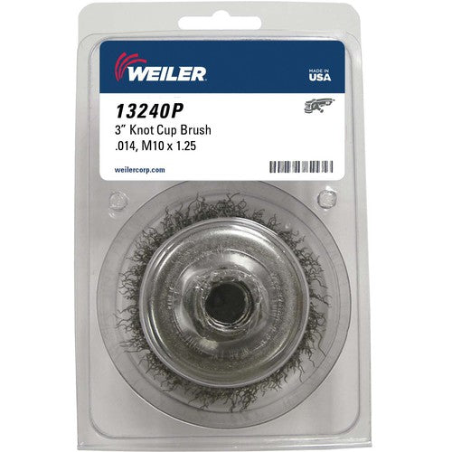 3″ Crimped Wire Cup Brush, .014″ Steel Fill, M10x1.25 Nut, Retail Pack - Industrial Tool & Supply