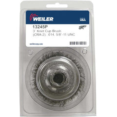 3″ Crimped Wire Cup Brush, .014″ Steel Fill, 5/8″-11 UNC Nut, Retail Pack - Industrial Tool & Supply