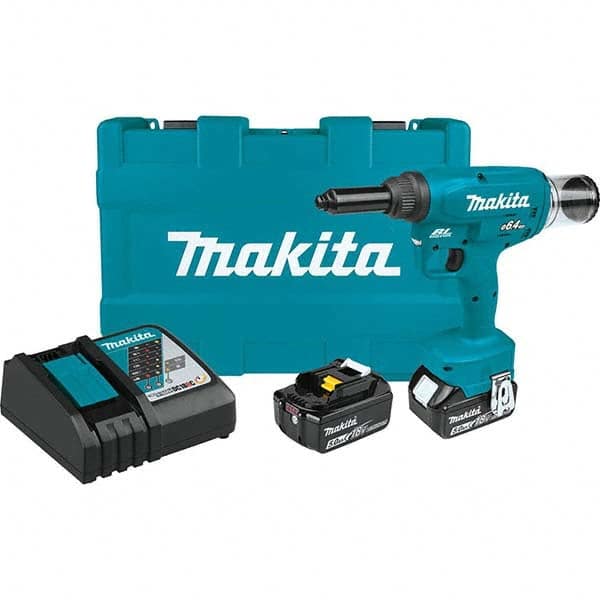Makita - Cordless Riveters Fastener Type: Cordless Electric Riveter Closed End Rivet Capacity: All up to 1/4 - Industrial Tool & Supply