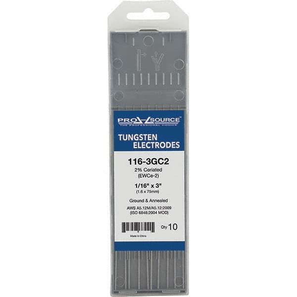 PRO-SOURCE - Tungsten Electrodes Type: 2% Ceriated Diameter (Inch): 1/16 - Industrial Tool & Supply