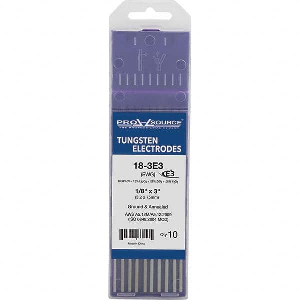 PRO-SOURCE - Tungsten Electrodes Type: E3 Diameter (Inch): 1/8 - Industrial Tool & Supply