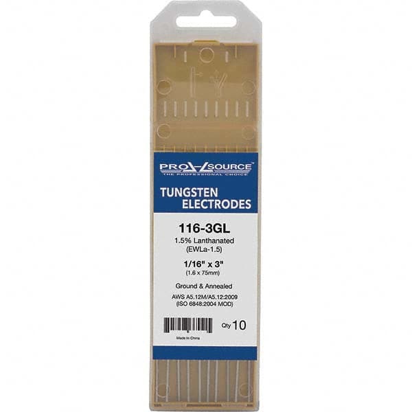 PRO-SOURCE - Tungsten Electrodes Type: 1.5% Lanthanated Diameter (Inch): 1/16 - Industrial Tool & Supply