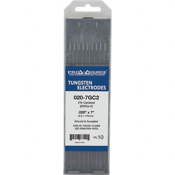 PRO-SOURCE - Tungsten Electrodes Type: 2% Ceriated Diameter (Inch): 0.020 - Industrial Tool & Supply
