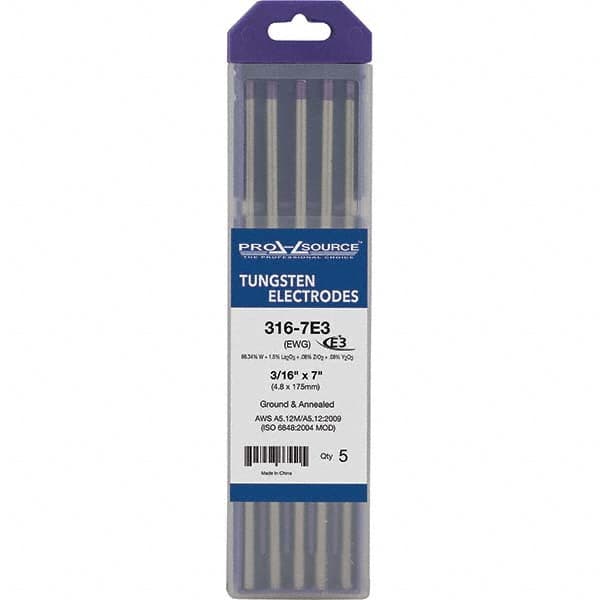 PRO-SOURCE - Tungsten Electrodes Type: E3 Diameter (Inch): 3/16 - Industrial Tool & Supply