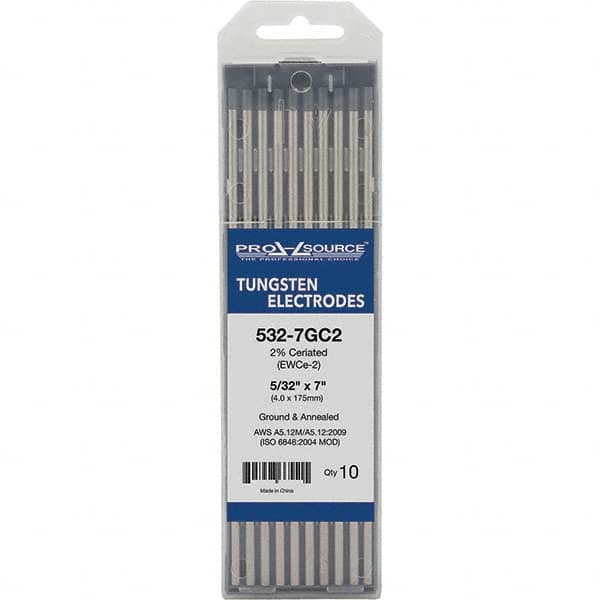 PRO-SOURCE - Tungsten Electrodes Type: 2% Ceriated Diameter (Inch): 5/32 - Industrial Tool & Supply