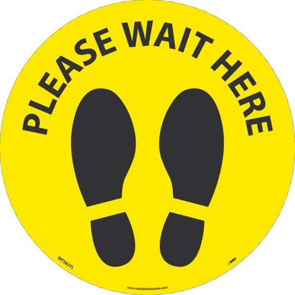 NMC - "Please Wait Here" Adhesive-Backed Floor Sign - Industrial Tool & Supply