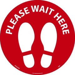 NMC - "Please Wait Here" Adhesive-Backed Floor Sign - Industrial Tool & Supply