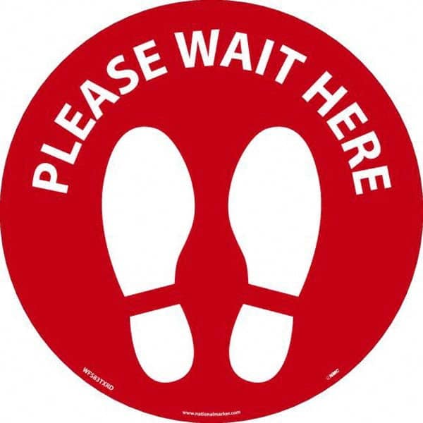 NMC - "Please Wait Here" Adhesive-Backed Floor Sign - Industrial Tool & Supply