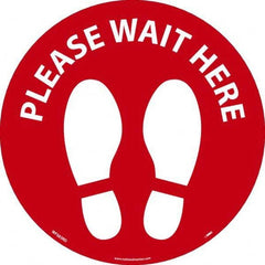NMC - "Please Wait Here" Adhesive-Backed Floor Sign - Industrial Tool & Supply
